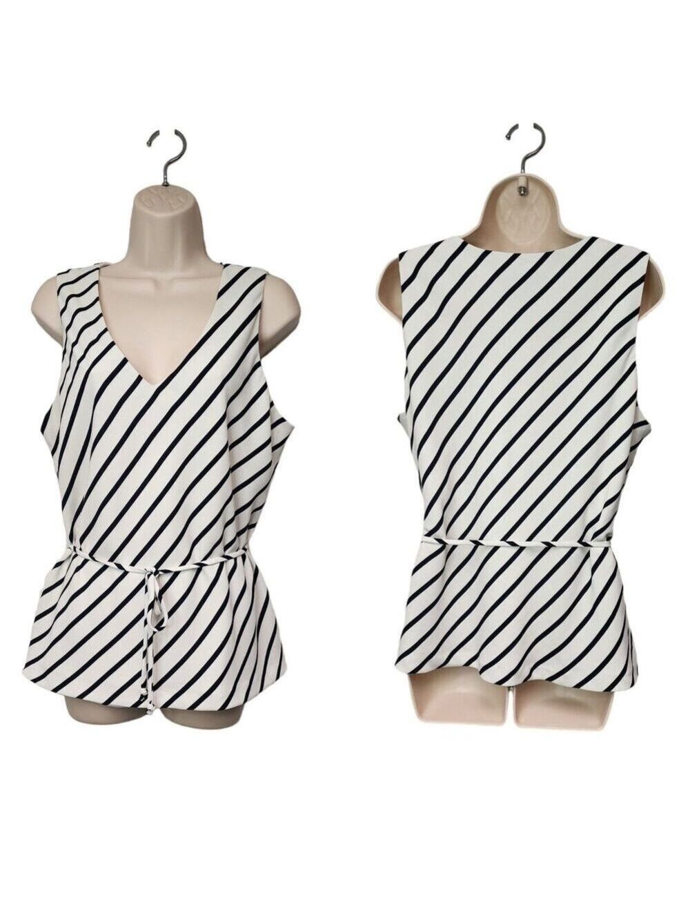 Chapter One V-Neck Sleeveless Striped Blouse Top Size XL Color White/Blue